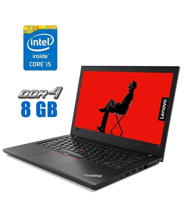 Ультрабук Lenovo ThinkPad T480 / 14&quot; (1920x1080) IPS / Intel Core i5-8250U (4 (8) ядра по 1.6 - 3.4 GHz) / 8 GB DDR4 / 480 GB SSD / Intel UHD Graphics 620 / WebCam - 1