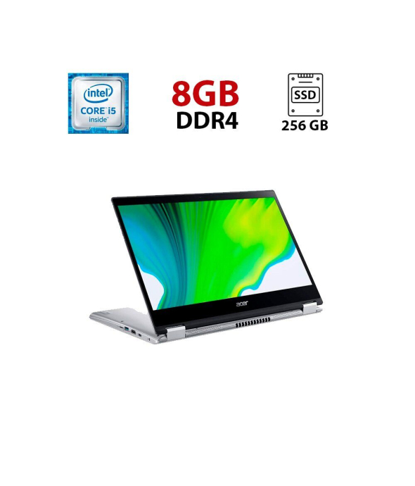Ноутбук-трансформер Acer Spin 3 SP314-54N / 14&quot; (1920x1080) IPS Touch / Intel Core i5-1035G4 (4 (8) ядра по 1.1 - 3.7 GHz) / 8 GB DDR4 / 256 GB SSD / Intel Iris Plus Graphics / WebCam - 1