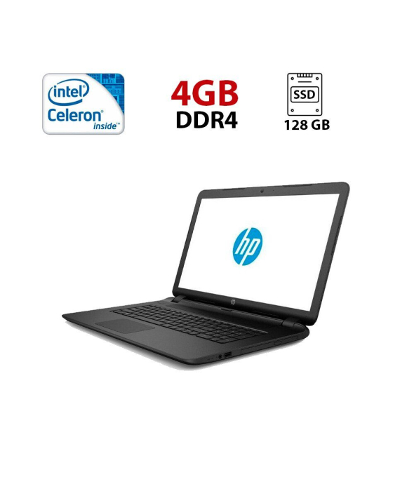 Ноутбук HP 15-bs036ng / 15.6&quot; (1366x768) TN / Intel Celeron N3060 (2 ядра по 1.6 - 2.48 GHz) / 4 GB DDR3 / 128 GB SSD / Intel HD Graphics 400 / WebCam - 1