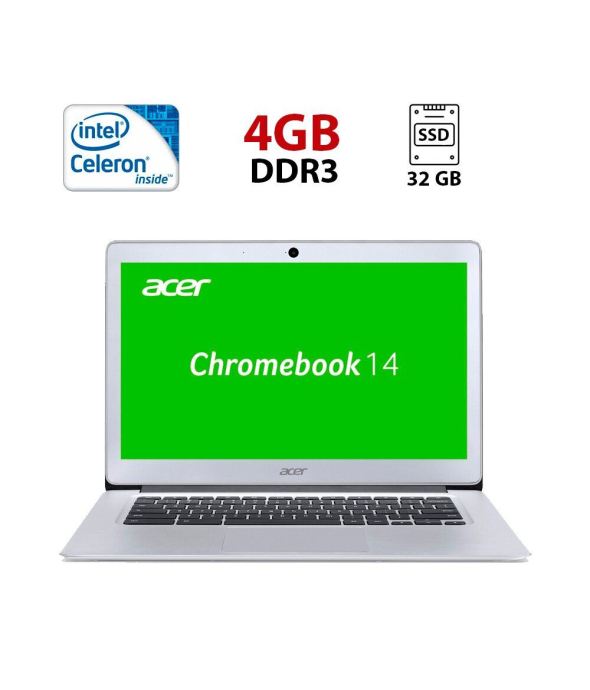 Ультрабук Acer ChromeBook CB3-431 / 14&quot; (1920x1080) TN / Intel Celeron N3160 (4 ядра по 1.6 - 2.24 GHz) / 4 GB DDR3 / 32 GB eMMC / Intel HD Graphics 400 / WebCam / ChromeOS - 1