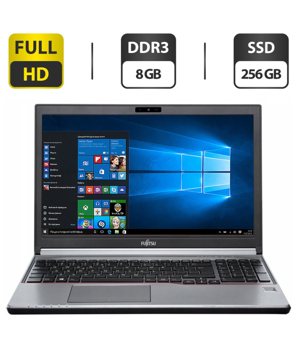 Ноутбук Б-класс Fujitsu LifeBook E756 / 15.6'' (1920x1080) IPS / Intel Core i5-6300U (2 (4) ядра по 2.4 - 3.0 GHz) / 8 GB DDR3 / 256 GB SSD / Intel HD Graphics 520 / WebCam / DVD-ROM / VGA - 1