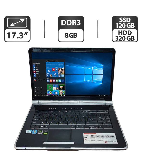 Ноутбук Packard Bell EasyNote LJ65 / 17.3&quot; (1600x900) TN / Intel Pentium T4300 (2 ядра по 2.1 GHz) / 8 GB DDR3 / 120 GB SSD + 320 GB HDD / nVidia GeForce G210M, 512 MB GDDR3, 64-bit / WebCam / VGA - 1