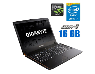 БУ Игровой ноутбук Gigabyte P55 / 15.6&quot; (1920x1080) IPS / Intel Core i7-7700HQ (4 (8) ядра по 2.8 - 3.8 GHz) / 16 GB DDR4 / 240 GB SSD + 500 GB HDD / nVidia GeForce GTX 1060, 6 GB GDDR5, 192-bit / WebCam  из Европы