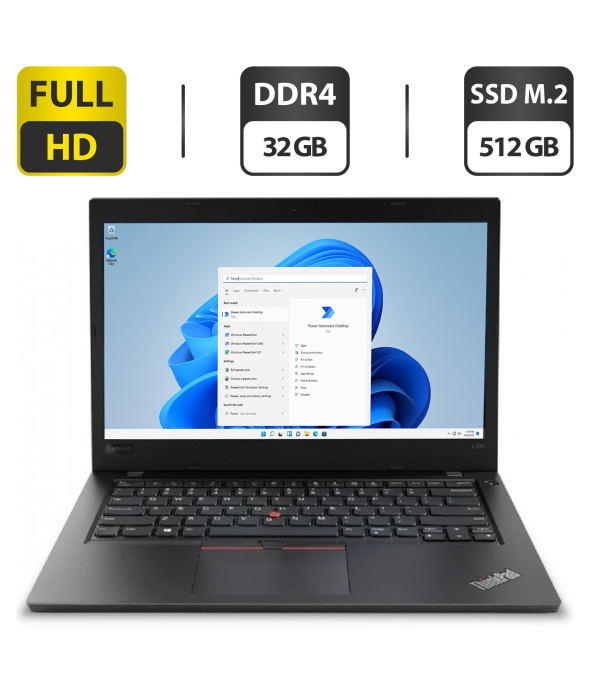Ультрабук Lenovo ThinkPad L480 / 14&quot; (1920x1080) IPS / Intel Core i7-8550U (4 (8) ядра по 1.8 - 4.0 GHz) / 32 GB DDR4 / 512 GB SSD M.2 NEW / Intel UHD Graphics 620 / WebCam / HDMI / Windows 11 Pro - 1