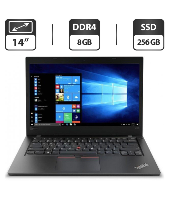 Ультрабук Lenovo ThinkPad L480/ 14 &quot; (1366x768) TN / Intel Core i3-8130U (2 (4) ядра по 2.2 - 3.4 GHz) / 8 GB DDR4 / 256 GB SSD / Intel UHD Graphics 620 / WebCam / HDMI / Windows 10 Pro - 1