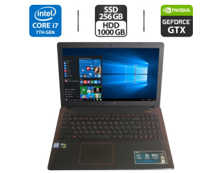 БУ Игровой ноутбук Б-класс Asus X550VX-DM562 / 15.6&quot; (1920x1080) TN / Intel Core i7-7700HQ (4 (8) ядра по 2.8 - 3.8 GHz) / 16 GB DDR4 / 256 GB SSD + 1000 GB HDD / nVidia GeForce GTX 950M, 4 GB GDDR3, 128-bit / WebCam / HDMI / Windows 10 Pro из Европы