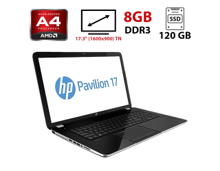 БУ Ноутбук Б-класс HP Pavilion 17 / 17.3" (1600x900) TN / AMD A4-6210 (4 ядра по 1.8 GHz) / 8 GB DDR3 / 120 GB SSD / AMD Radeon R3 Graphics / WebCam / АКБ нету из Европы