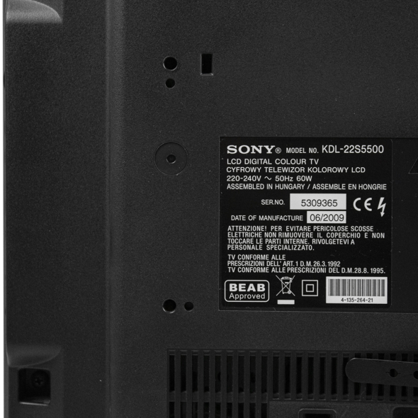 22 &quot;Телевізор Sony KDL-22S5500 (Продається без пульта управління) - 5