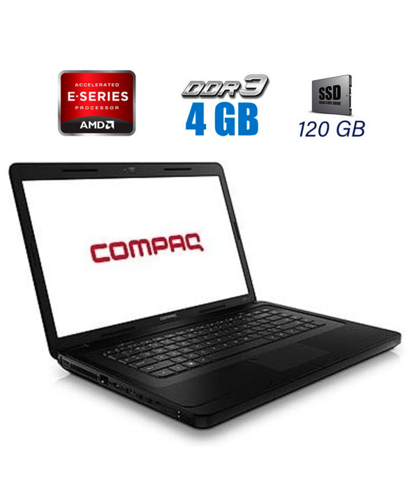 Ноутбук Б-клас HP Compaq Presario CQ57 / 15.6&quot; (1366x768) TN / AMD E300 (2 ядра по 1.3 GHz) / 4 GB DDR3 / 120 GB SSD / AMD Radeon HD 6310 / WebCam / DVD-ROM / VGA - 1