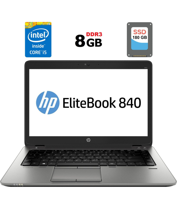 Ультрабук Б-класс HP EliteBook 840 G1 / 14&quot; (1600x900) TN / Intel Core i5-4300U (2 (4) ядра по 1.9 - 2.9 GHz) / 8 GB DDR3 / 180 GB SSD / Intel HD Graphics 4400 / WebCam / Fingerprint / DisplayPort - 1