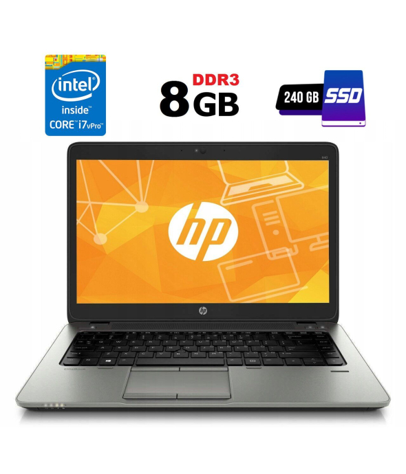 Ультрабук Б-класс HP EliteBook 840 G2 / 14&quot; (1920x1080) IPS / Intel Core i7-5600U (2 (4) ядра по 2.6 -3.2 GHz) / 8 GB DDR3 / 240 GB SSD / Intel HD Graphics 5500 / Fingerprint / DisplayPort - 1