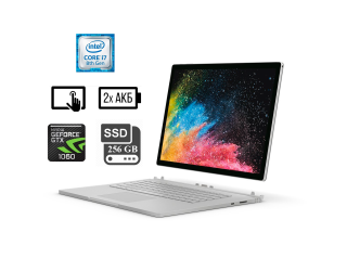 БУ Ультрабук Б-клас Microsoft SurfaceBook2 1793 / 15&quot; (3240x2160) IPS Touch / Intel Core i7-8650U (4 (8) ядра по 1.9 - 4.2 GHz) / 16 GB DDR3 / 256 GB SSD M. 2 / nVidia Geforce GTX 1060, 6GB GDDR5, 192-bit / WebCam / UBS Type-C / дві АКБ + Surface dock-Hub из Европы