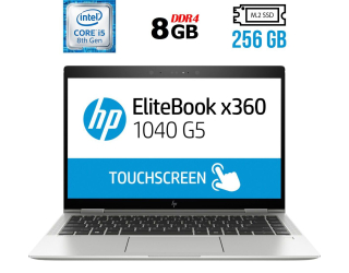 БУ Ноутбук-трансформер Б-класс HP EliteBook x360 1040 G5 / 14&quot; (1920x1080) IPS Touch / Intel Core i5-8350U (4 (8) ядра по 1.7 - 3.6 GHz) / 8 GB DDR4 / 256 GB SSD M.2 / Intel UHD Graphics 620 / WebCam / Fingerprint / USB 3.1 / HDMI из Европы