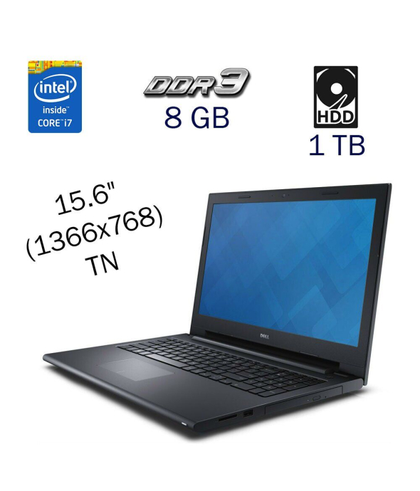 Ноутбук Dell Inspiron 3542 / 15.6&quot; (1366х768) TN / Intel Core i7-4510U (2 (4) ядра по 2.0 - 3.1 GHz) / 8 GB DDR3 / 1 TB HDD / nVidia GeForce 840M, 2 GB DDR3, 64-bit / WebCam / DVD-ROM / Windows 10 Pro LIC - 1