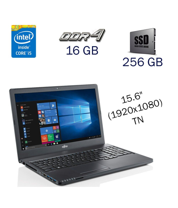 Ноутбук Fujitsu LifeBook A357 / 15.6&quot; (1920х1080) TN / Intel Core i5-7200U (2 (4) ядра по 2.5 - 3.1 GHz) / 16 GB DDR4 / 256 GB SSD / WebCam / Windows 10 PRO Lic - 1