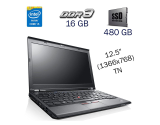 БУ Нетбук Б клас Lenovo ThinkPad X230 / 12.5&quot; (1366x768) TN / Intel Core i5-3320M (2 (4) ядра по 2.6 - 3.3 GHz) / 16 GB DDR3 / 480 GB SSD / WebCam / Fingerprint / Intel HD Graphics 4000 / Windwos 10 PRO Lic из Европы