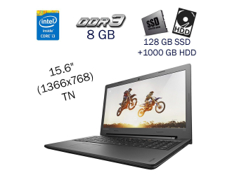 БУ Игровой ноутбук Lenovo IdeaPad 100-15IBD / 15.6&quot; (1366x768) TN / Intel Core i3-5005U (2 (4) ядра по 2.0 GHz) / 8 GB DDR3 / 128 GB SSD+1000 GB HDD / nVidia GeForce 920MX, 2 GB GDDR5, 64-bit / WebCam / Windows 10 PRO Lic из Европы