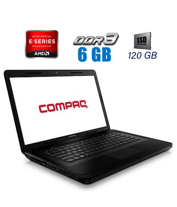 Ноутбук Б-клас HP Compaq Presario CQ57 / 15.6&quot; (1366x768) TN / AMD E300 (2 ядра по 1.3 GHz) / 6 GB DDR3 / 120 GB SSD / AMD Radeon HD 6310 Graphics / WebCam / DVD-ROM / VGA - 1