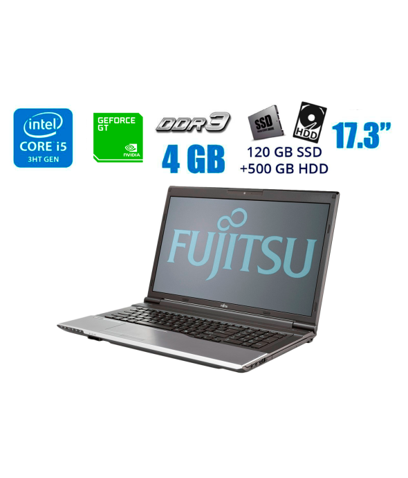 Ноутбук Fujitsu Lifebook N532 / 17.3&quot; (1600x900) TN / Intel Core i5-3230M (2 (4) ядра по 2.6 - 3.2 GHz) / 4 GB DDR3 / 120 GB SSD + 500 GB HDD / nVidia GeForce GT 620M, 1 GB DDR3, 64-bit / WebCam / USB 3.0 / HDMI - 1