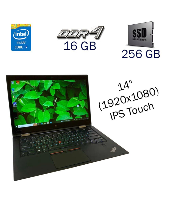 Ультрабук Б-клас Lenovo ThinkPad X1 Yoga / 14&quot; (1920x1080) IPS Touch / Intel Core i7 - 6600U (2 (4) ядра по 2.6-3.4 GHz) / 16 GB DDR4 / 256 GB SSD / Intel HD Graphics 520 / WebCam - 1