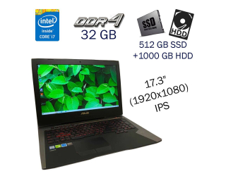 БУ Ігровий ноутбук Asus ROG G752VM/ 17.3 &quot; (1920х1080) IPS / Intel Core i7-6700HQ (4 (8) ядра по 2.6 - 3.5 GHz) / 32 GB DDR4 / 512 GB SSD+1000 Gb HDD / nVidia GeForce GTX 1060, 6 GB GDDR5, 192-bit / WebCam из Европы