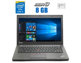 БУ Ультрабук Lenovo ThinkPad T450 / 14&quot; (1600x900) TN / Intel Core i5-5300U (2 (4) ядра по 2.3 - 2.9 GHz) / 8 GB DDR3 / 240 GB SSD / Intel HD Graphics 5500 / WebCam  из Европы