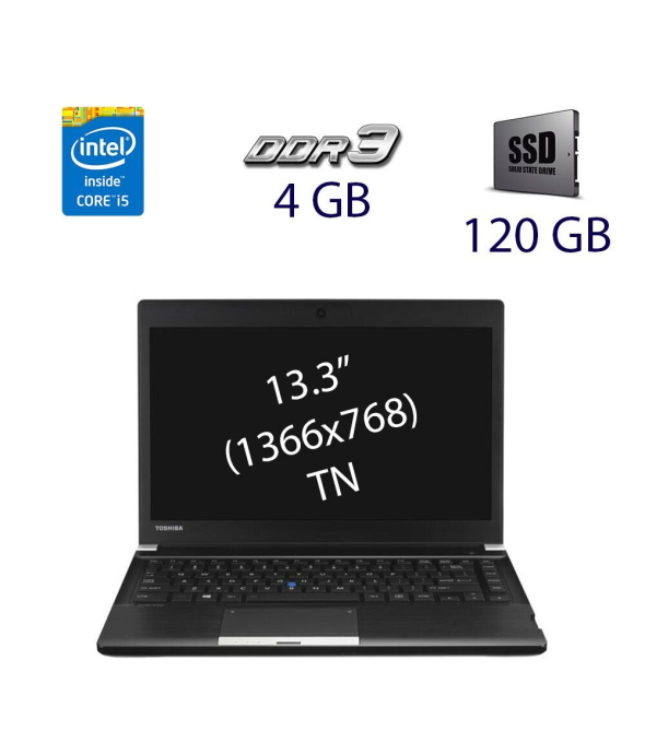 Ноутбук Toshiba Portege R30-a-11j / 13.3&quot; (1366x768) TN / Intel Core i5-4300M (2 (4) ядра по 2.6 - 3.3 GHz) / 4 GB DDR3 / 120 GB SSD / DVD-RW / WebCam - 1