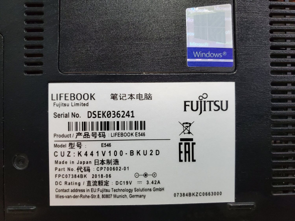 Ноутбук Fujitsu LifeBook E546 / 14&quot; (1920x1080) IPS / Intel Core i5-6200U (2 (4) ядра по 2.3 - 2.8 GHz) / 8 GB DDR4 / 240 GB SSD / Intel HD Graphics 520 / WebCam / Win 10 + USB-мышь Frime FM001 NEW - 6
