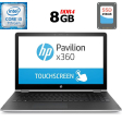 Ноутбук-трансформер HP Pavilion x360 15-br0xx / 15.6" (1366x768) TN Touch / Intel Core i3-7100U (2 (4) ядра по 2.4 GHz) / 8 GB DDR4 / 256 GB SSD / Intel HD Graphics 620 / WebCam / HDMI - 1