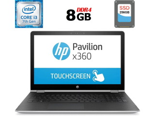 БУ Ноутбук-трансформер HP Pavilion x360 15-br0xx / 15.6&quot; (1366x768) TN Touch / Intel Core i3-7100U (2 (4) ядра по 2.4 GHz) / 8 GB DDR4 / 256 GB SSD /  Intel HD Graphics 620 / WebCam / HDMI из Европы
