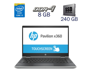 БУ Ноутбук-трансформер HP Pavilion X360m 14m-cd / 14&quot; (1366x768) TN Touch / Intel Core i3-8130U (2 (4) ядра по 2.2 - 3.4 GHz) / 8 GB DDR4 / 240 GB SSD / Intel UHD Graphics 620 / WebCam из Европы