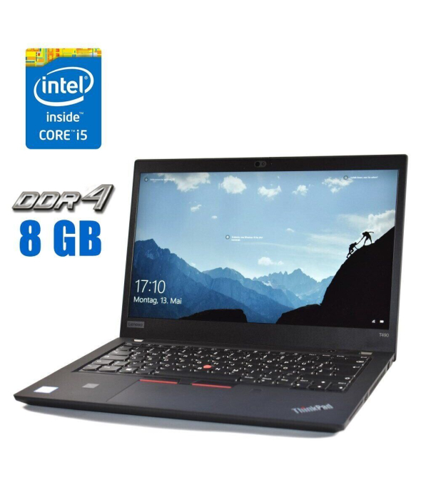 Ультрабук Lenovo ThinkPad T490 / 14&quot; (1920x1080) IPS / Intel Core i5-8250U (4 (8) ядра по 1.6 - 3.4 GHz) / 8 GB DDR4 / 480 GB SSD / Intel UHD Graphics 620 / WebCam / 3G - 1