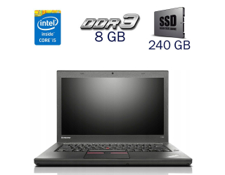 БУ Ноутбук Б-класс Lenovo ThinkPad T450 / 14&quot; (1600x900) TN / Intel Core i5-5300U (2 (4) ядра по 2.3 - 2.9 GHz) / 8 GB DDR3 / 240 GB SSD / Intel HD Graphics 5500 / WebCam / Windows 10 PRO Lic из Европы