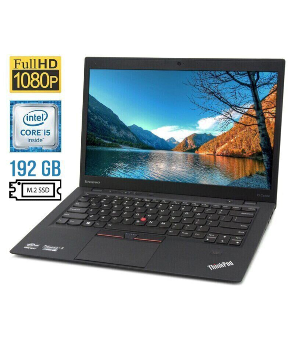 Ультрабук Б-класс Lenovo ThinkPad X1 Carbon (4th Gen) / 14&quot; (1920x1080) IPS / Intel Core i5-6300U (2 (4) ядра по 2.4 - 3.0 GHz) / 8 GB DDR3 / 192 GB SSD M.2 / Intel HD Graphics 520 / WebCam / Fingerprint / miniDP / HDMI - 1