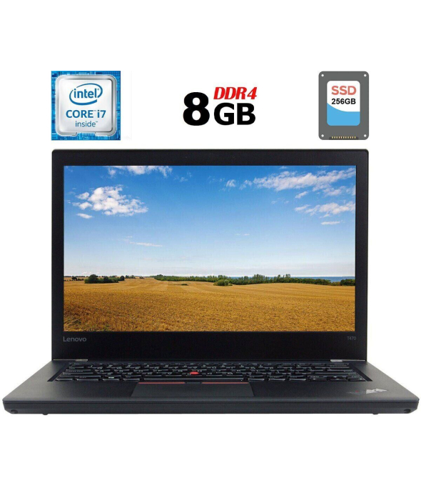 Ноутбук Lenovo ThinkPad T470 / 14&quot; (1920x1080) IPS / Intel Core i7-6600U (2 (4) ядра 2.6 - 3.4 GHz) / 8 GB DDR4 / 256 GB SSD / Intel HD Graphics 520 / WebCam / Fingerprint / HDMI / Две АКБ / Windows 10 лицензия - 1